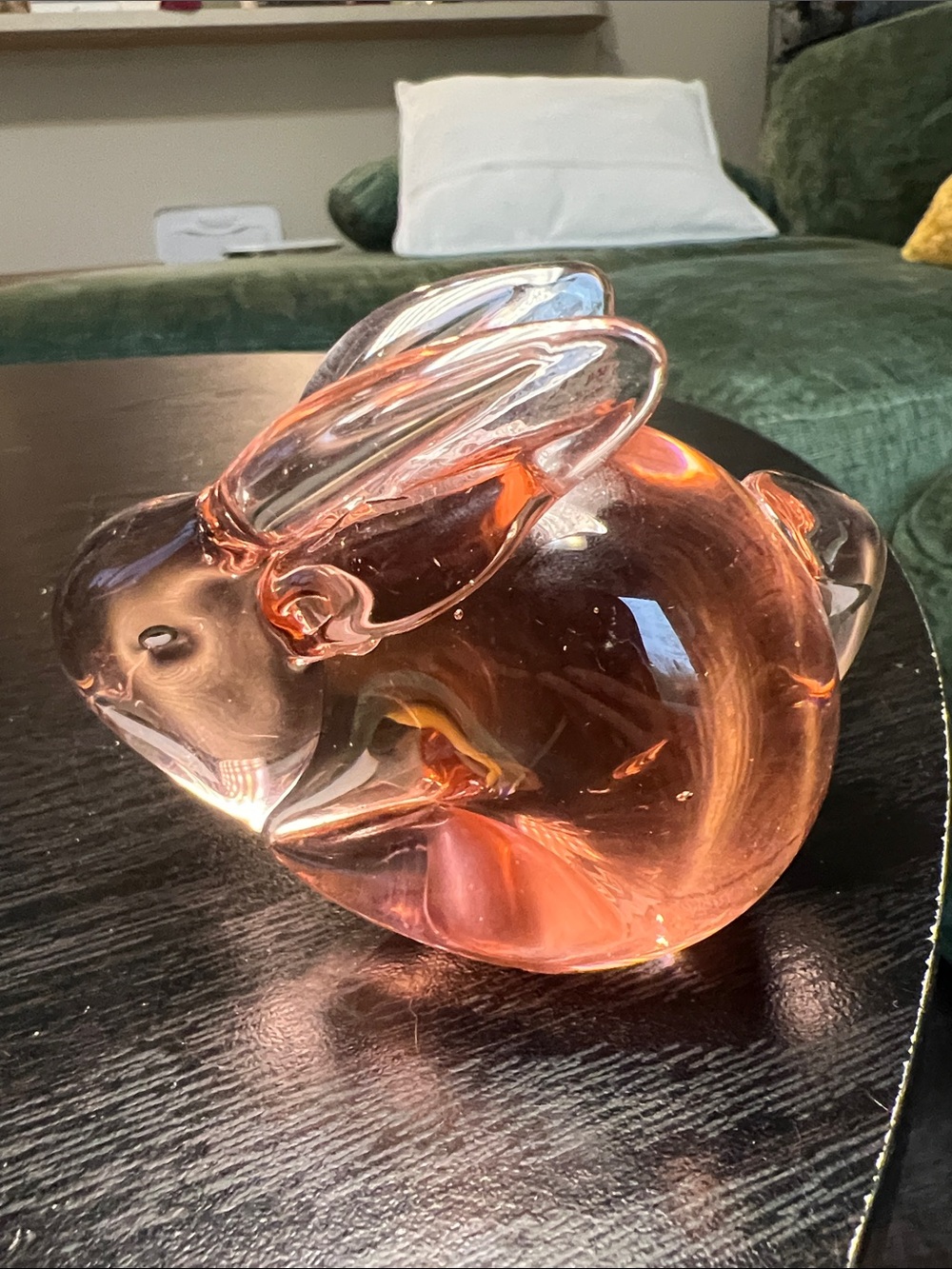 VTG Silvestri Venetian Murano Pink Art Glass Bunny Rabbit Figurine Paperweight